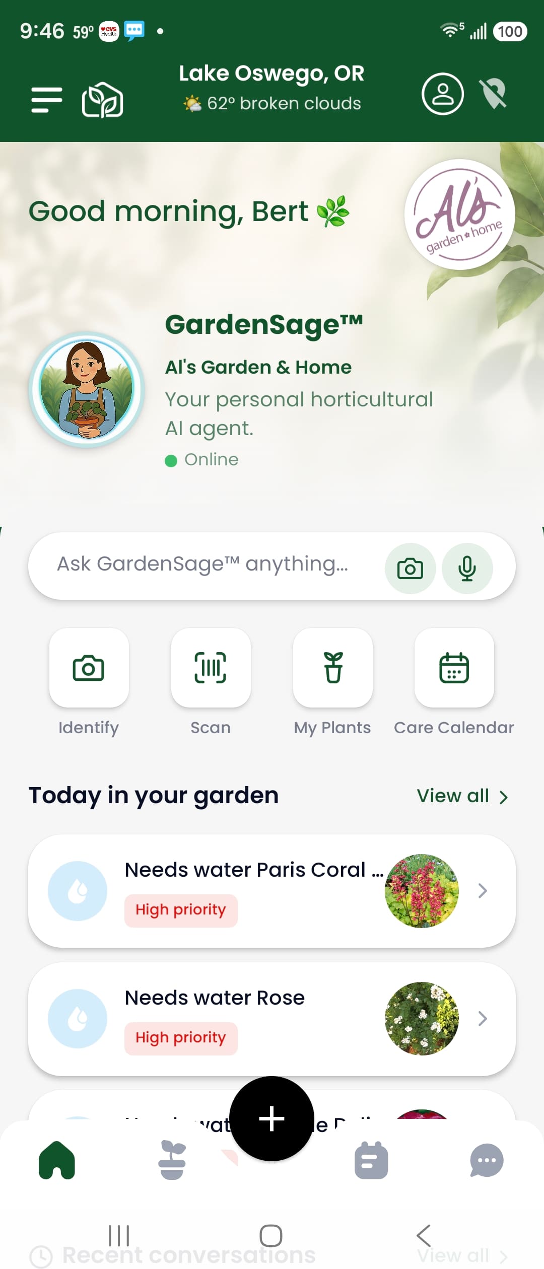GardenSage app home