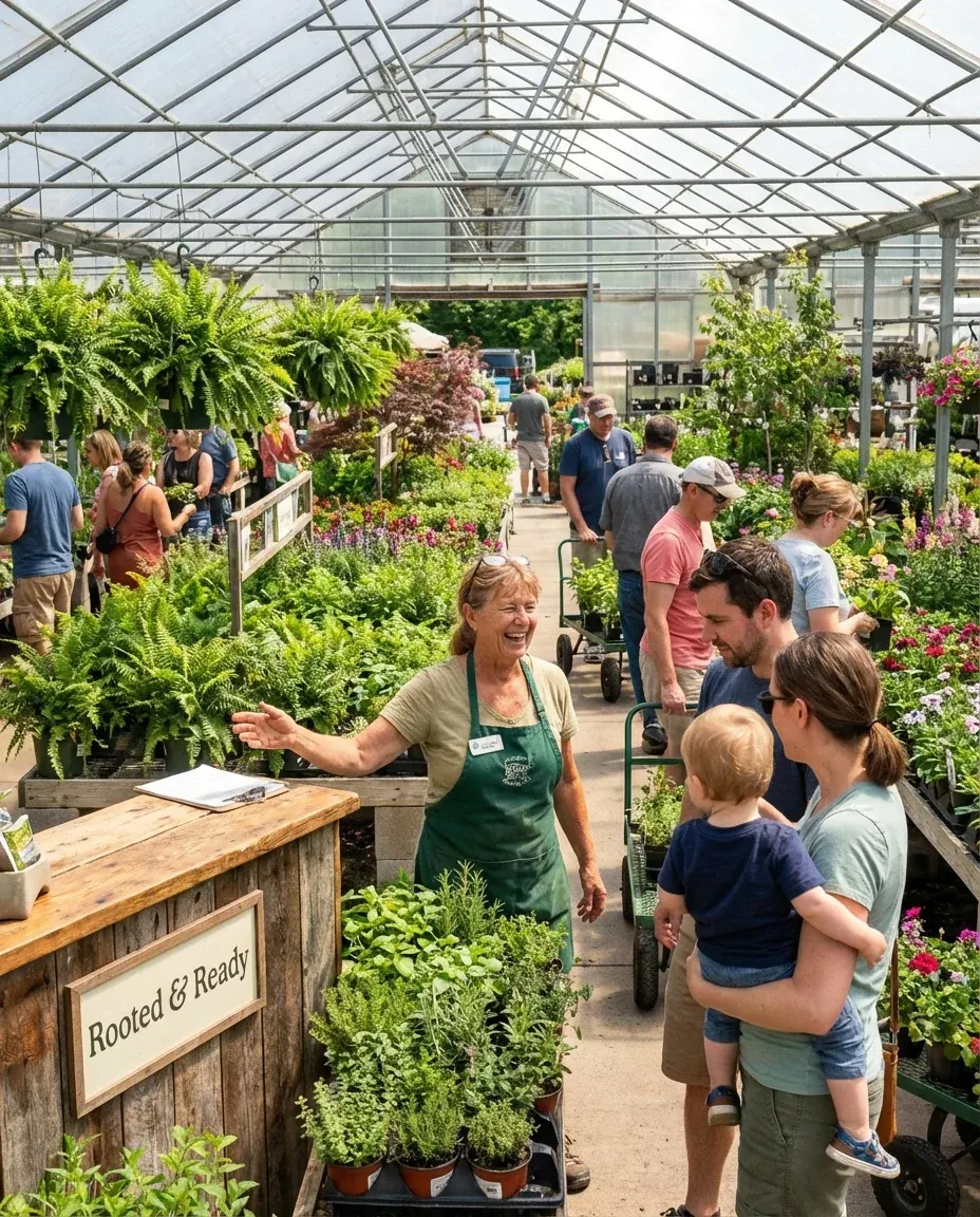 Customers exploring plants in a garden center