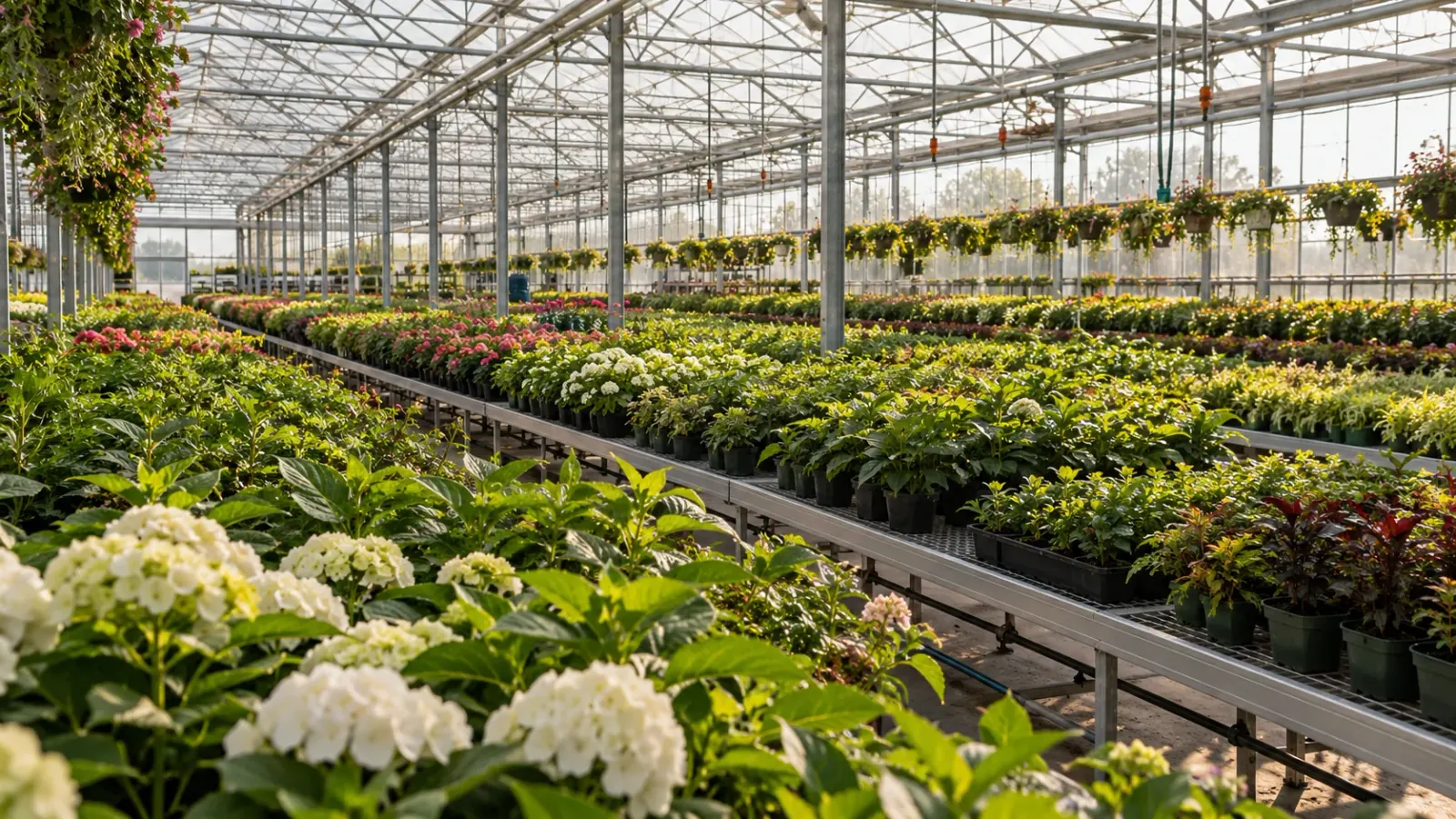 Young plants growing in greenhouse trays