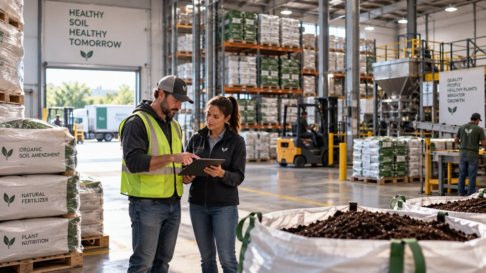 Manufacturing team reviewing horticultural products