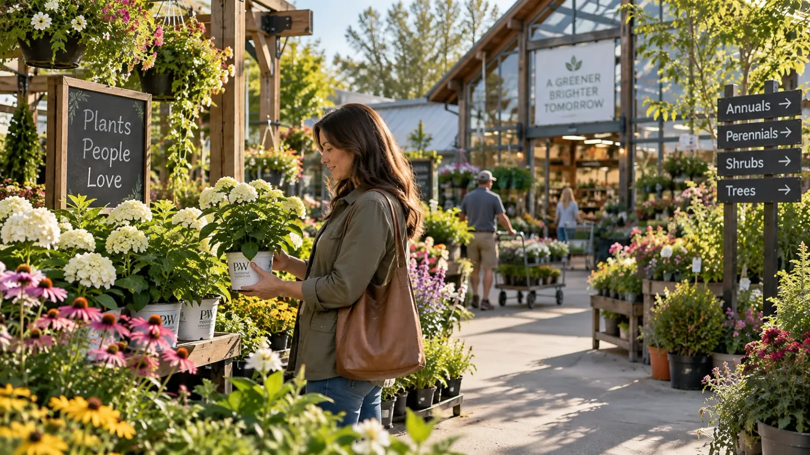 Customer browsing outdoor plants at a garden center