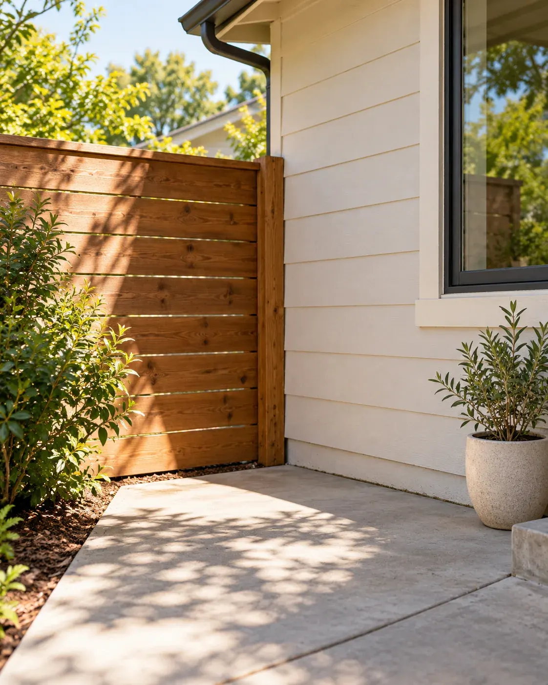 An open sunny corner on a home patio