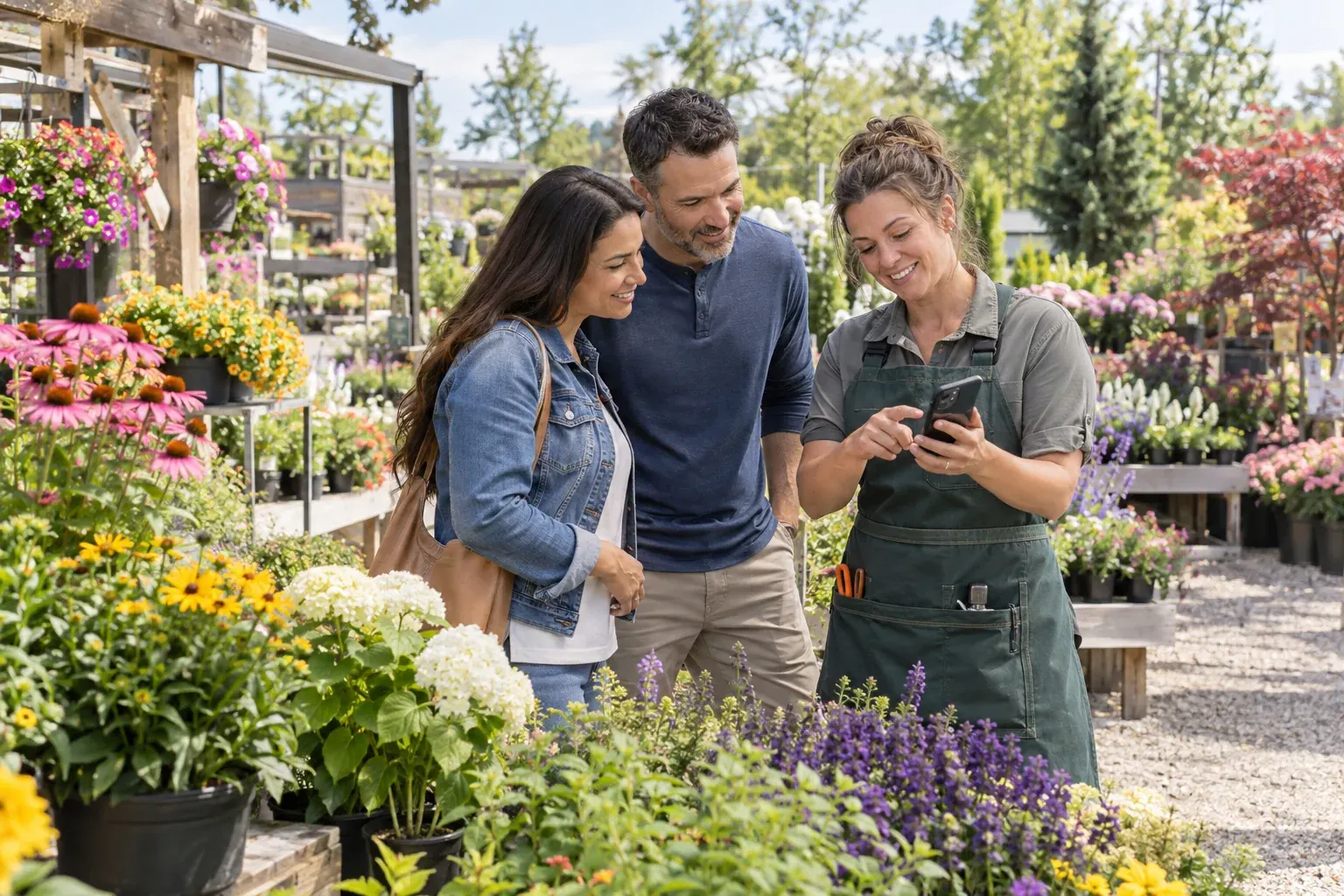 Garden-center team helping customers